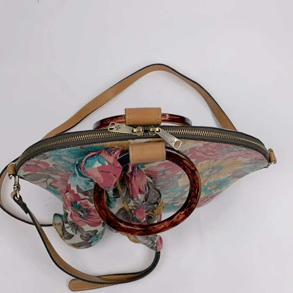 Patricia Nash First Bloom Meldola Dome Satchel crossbody bag Floral Leather